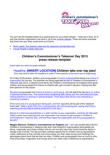 Takeover Day - Press Release Template