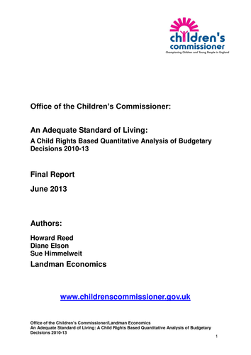Adequate Standard of Living - Supporting Report