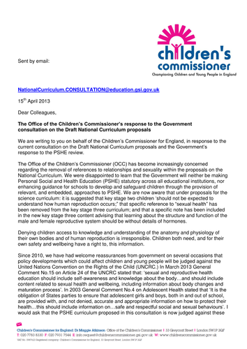 OCC Response - Draft National Curriculum Changes