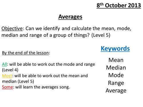 Averages mode mean median range Level 5 Grade E