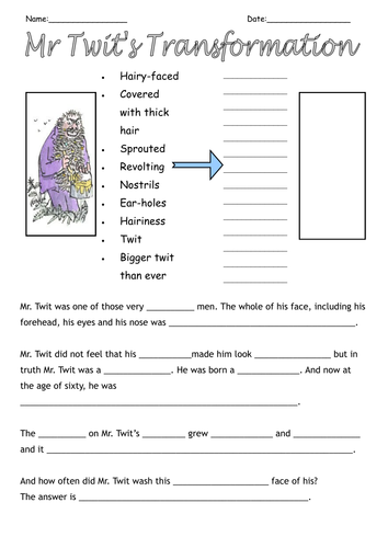 transforming mr twit roald dahl teaching resources