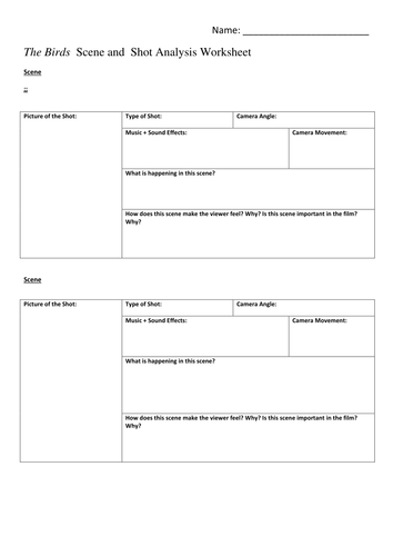 Scene And Shot Analysis Worksheet Teaching Resources