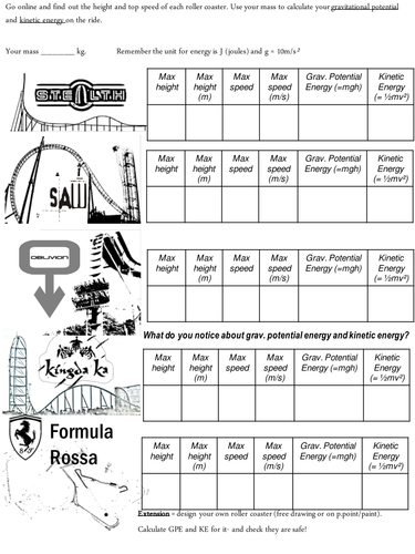 Rollercoaster examples to calculate GPE and KE