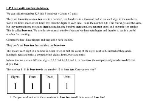 Binary worksheet