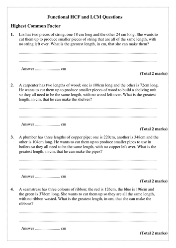 Printables Gcf Lcm Worksheet lcm word problems worksheet davezan functional questions on hcf and by eneo01 teaching resources