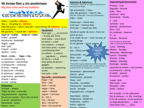 Tiempo Libre / Ocio Writing Mat