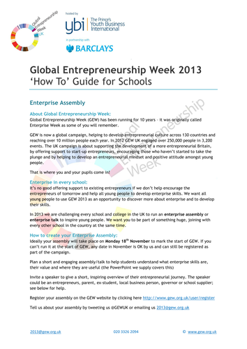 GEW 2013 - ‘How To’ Guide for Schools