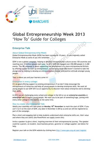 GEW 2013 - ‘How To’ Guide for Colleges