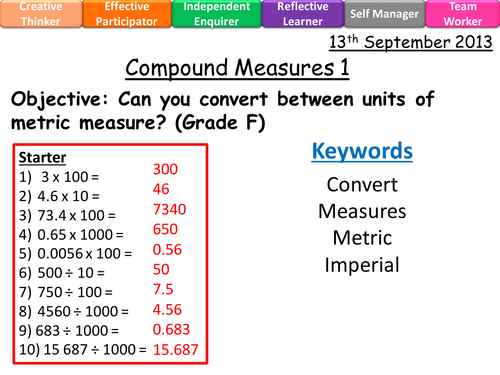 Metric Units Measures Converting Grade F Level 4