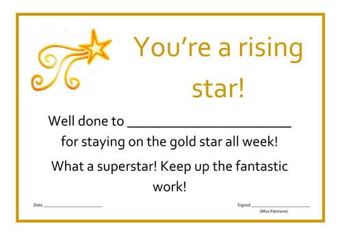 Rising Star Certificate | Teaching Resources