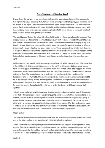 Dark Shadows-Friend or Foe (Narrative Example)