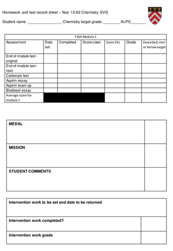 Progress check sheet for students - A level