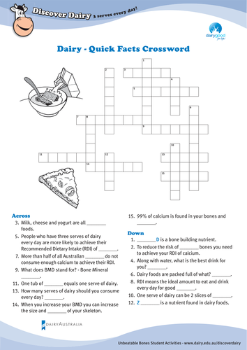 Unbeatable Bones - Dairy: Quick Facts Crossword