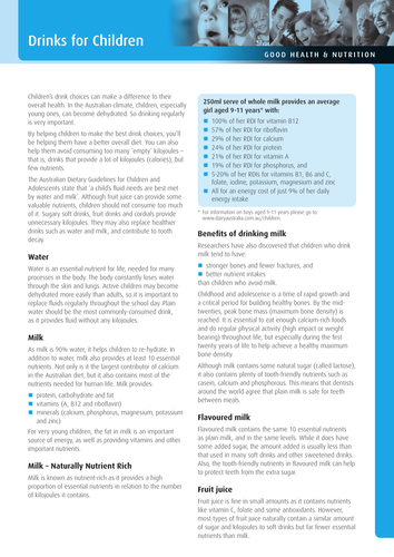 Drinks in Schools Fact Sheet
