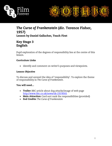 The Curse of Frankenstein - KS3 English