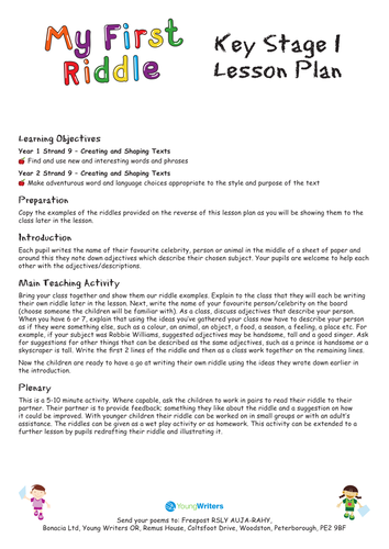 My First Riddle KS1 Poetry Lesson Plan