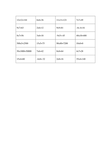 Time table bingo simple and harder + answers KS2