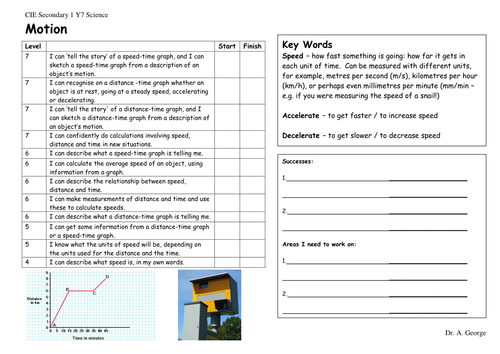 Motion target sheet for Y7 Science | Teaching Resources