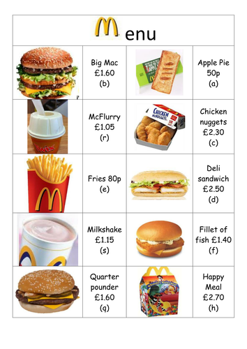 McDonald's Algebra Substitution | Teaching Resources