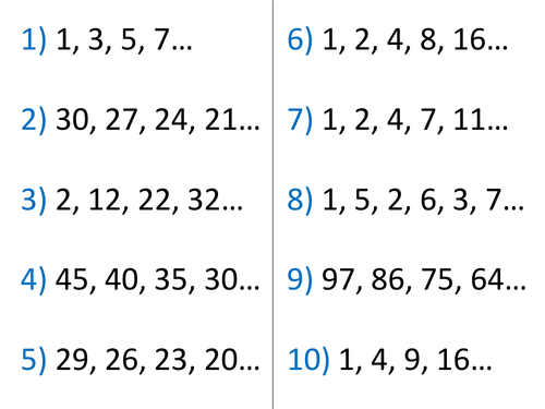 Starter 5 Mins Number Sequences Teaching Resources