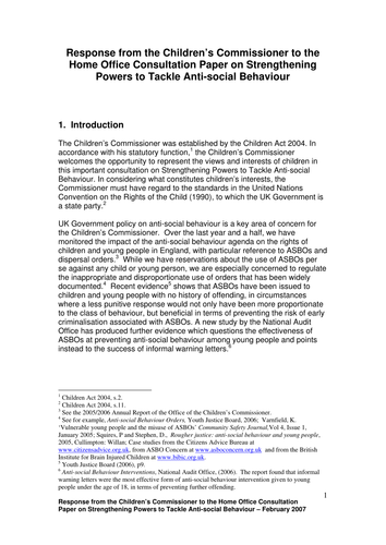 Response to Tackling Anti-Social Behaviour