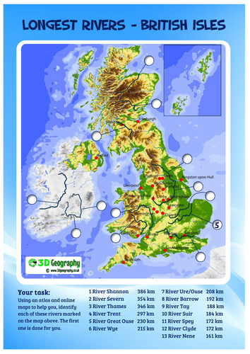 British Isles Rivers Map Longest River In The British Isles | Teaching Resources