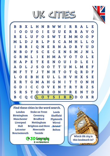 UK cities word search