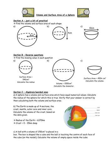 Worksheets Volume Of Spheres Worksheet volume and surface area of a sphere by owen134866 teaching 11 docx
