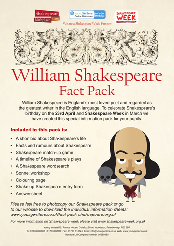 William Shakespeare Fact Pack For Key Stage 2 By Youngwriters Teaching Resources