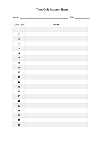 Time Quiz Teaching Resources