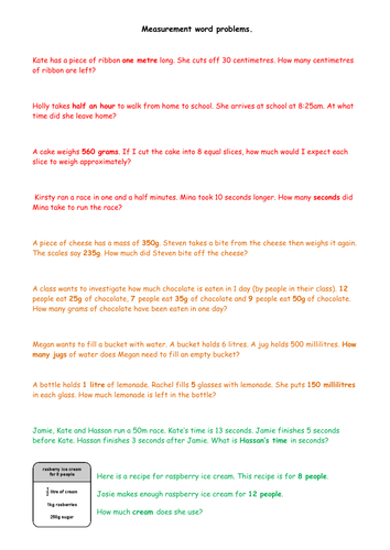 Printables Metric Conversion Word Problems Worksheet mixed measurement word problems by harriet1987 teaching l3 5 docx