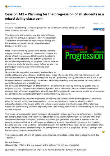 141 – Planning for the progression of all students