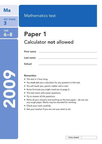 2009 ks3 maths sats test all levels teaching resources