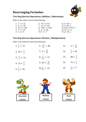 Rearranging Formulae (various worksheets) | Teaching Resources