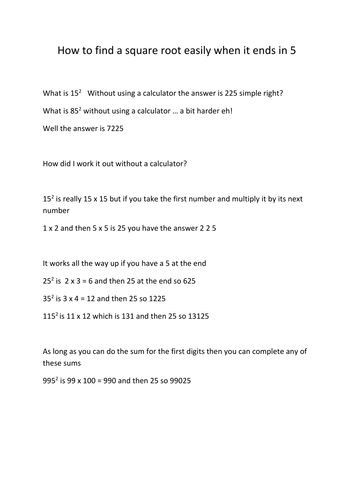 Mental Maths square roots easily if ends in 5