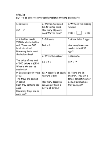 division questions teaching resources