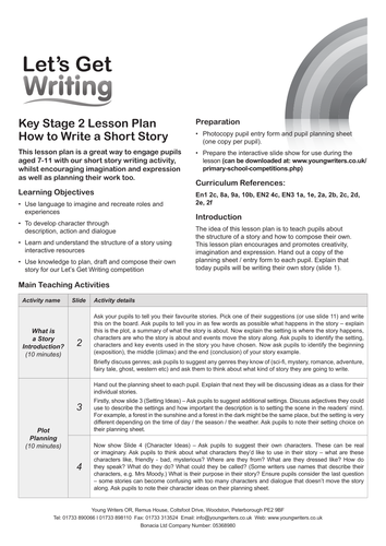 Story Writing Lesson Plan, Planning Sheet for KS2