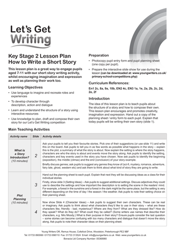 Story Writing Lesson Plan, Planning Sheet for KS2 by Story Writing Lesson Plan, Planning Sheet for KS2 by