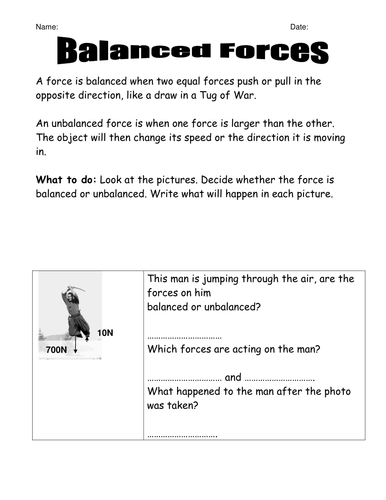 Printables Balanced And Unbalanced Forces Worksheet balanced unbalanced forces worksheet syndeomedia and by classroomhelper