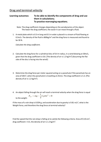 drag-coefficient-worksheet-teaching-resources