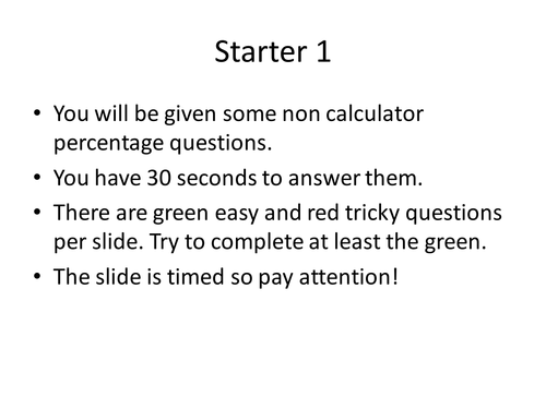 Percentages differentiated starter