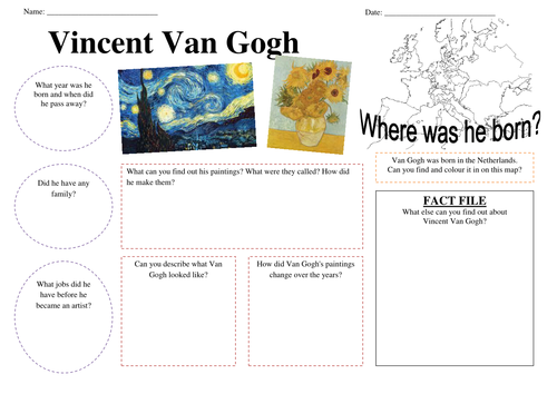art worksheet elements for of kindergarten Teaching by finder fact  nortsandcrosses  Van Gogh Vincent