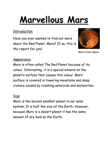 marvellous mars non chronological report teaching resources how to write lab in chemistry