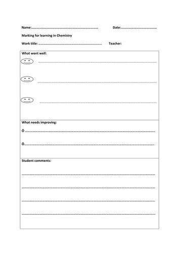Marking for learning feedback sheet