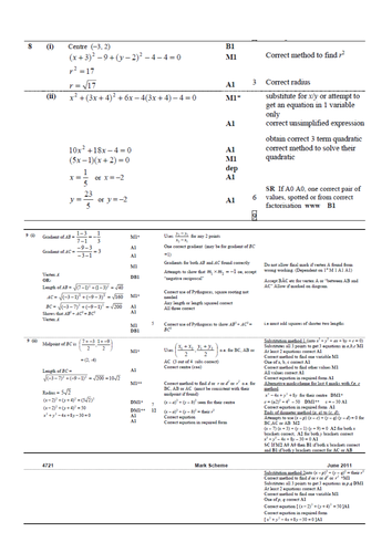 C1/C2 Circles Test. With Mark Scheme