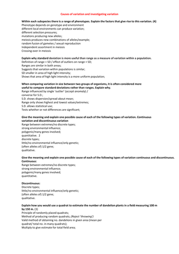 AQA UNit 1,2, 4 ,5 A Level Biology Summary notes