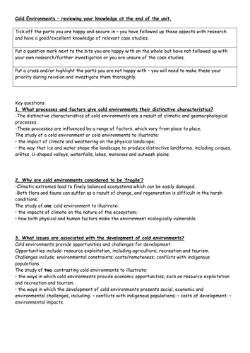 OCR F761 Knowledge checklists coasts, rivers, cold