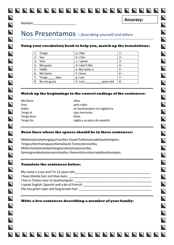 ks3 spanish descriptions worksheet by dannielle89