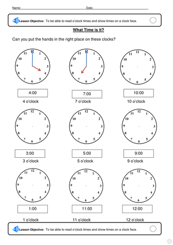 O'clock worksheet | Teaching Resources