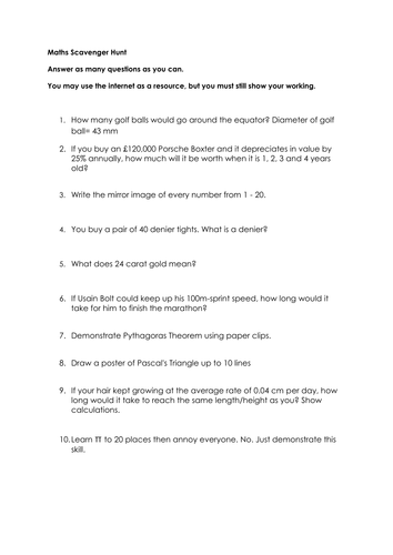 Maths Scavenger Hunt